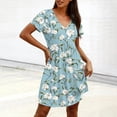 thumbnail image 4 of Edvintorg Beach Clothes for Women Floral Printed V Neck Short Sleeve Casual Summer Dress Womens Sundress Light Blue L, 4 of 7