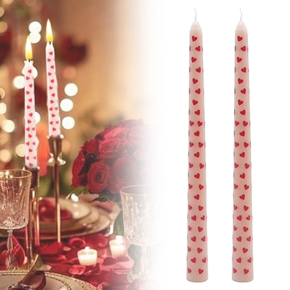 Valentine's Day Heart Shaped Pole Candles 2 Conical Candles For Table Decoration Non Scented And Long Lasting Suitable For Dinner Dates And Anniversary