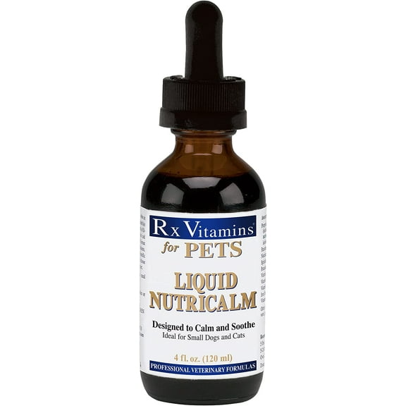 Rx Vitamins for Pets Liquid Nutricalm Supplement - Calm & Soothe Small Dogs & Cats - Hypoallergenic - Salmon Flavor - 4 oz