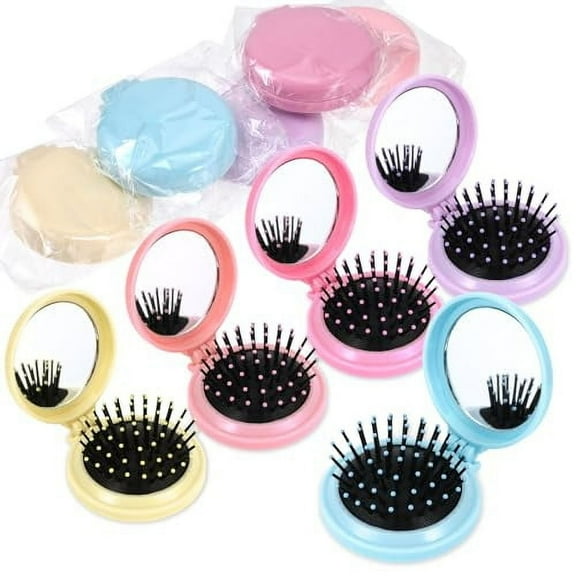 20 Packs Folding Travel Mirror Mini Hair Brush Round Folding Pocket Portable Mini Colourful Pop Up Hair Comb Folding Hair Brush with Makeup Mirror Hair Massage Comb For Women and Girls(5 Colors)