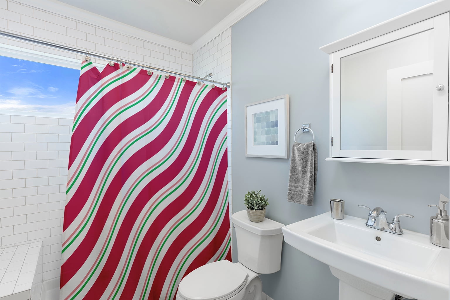 Simply Daisy 70" W x 73" L Candy Stripes Polyester Shower Curtain, Holiday Pink [1 Ct]