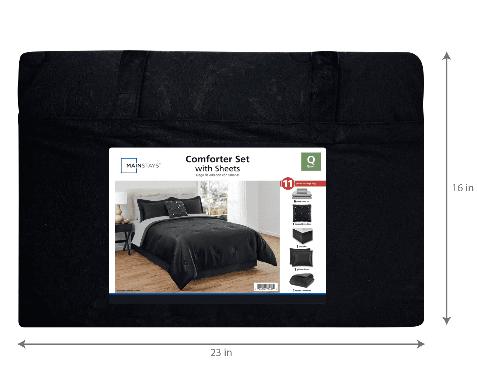 Mainstays 11-Piece Bed in a Bag Comforter Set with Sheets, Black Velvet, Double, MAINSTAYS PL MS11PC BNB BLKVEL D