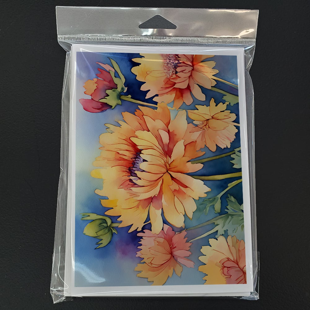 Chrysanthemums in Watercolor Greeting Cards and Envelopes Pack of 8 7 in x 5 in