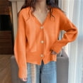 thumbnail image 2 of jtjvou Cropped Cardigan Sweaters for Women Lightweight Crop Solid Button Knit Y2k Fall Outfits Fashion Clothes 2025 Orange Free Size, 2 of 6
