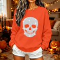 thumbnail image 2 of WEIWEN Halloween Sweatshirts for Women Oversized Skull Printed Long Sleeve Fall Outfits Halloween Sweaters for Women Going Out Tops Women's Clothing Spooky Season Clothes Orange, M, 2 of 5