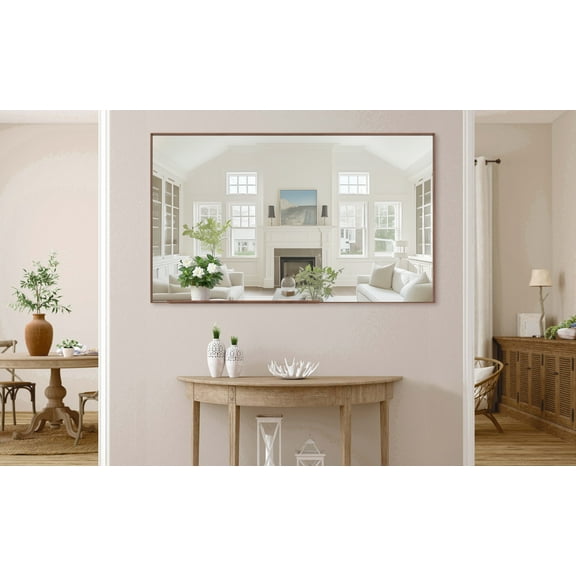 LiviNest 60x36 Inch Oversized Wall Mirror: Modern Walnut Frame Large Bathroom & Living Room Mirror - Full Length Mirror for Home Decor with Adjustable Mounting Tray