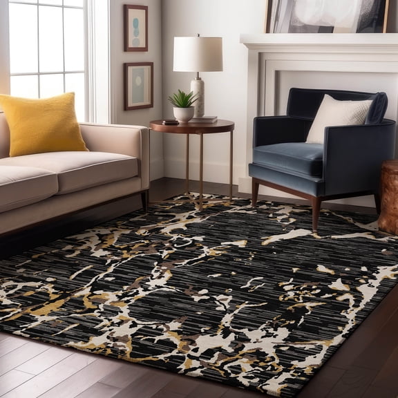 Addison Rugs Mayfield Premium Machine Washable Transitional Stripes Black Rectangle Rug, 8' x 10'