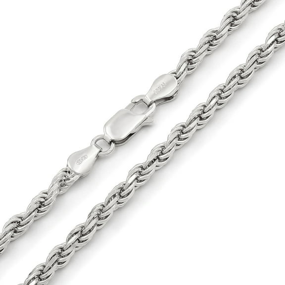 925 Italian Sterling Silver 4mm Solid Rope Diamond Cut Chain, FREE Microfiber Cloth, ITProLux Link Mens Womens Necklace, Giorgio Bergamo