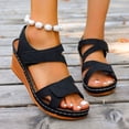 thumbnail image 3 of Sandales à Plateforme pour Femmes à Bout Ouvert avec Bride Ajustable, Slingback, Sandale Compensée, Semelle Intérieure Coussinée Confortable, Chaussures de Marche, Noir, Taille 6, 3 of 8