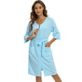 thumbnail image 2 of Women's Waffle Wrap Robe Zipper Robes Half Sleeve Zip Front Knee Length Lightweight Housecoats Couples Bathrobe Nightgown with Pockets & Belt, S-2XL, 2 of 7