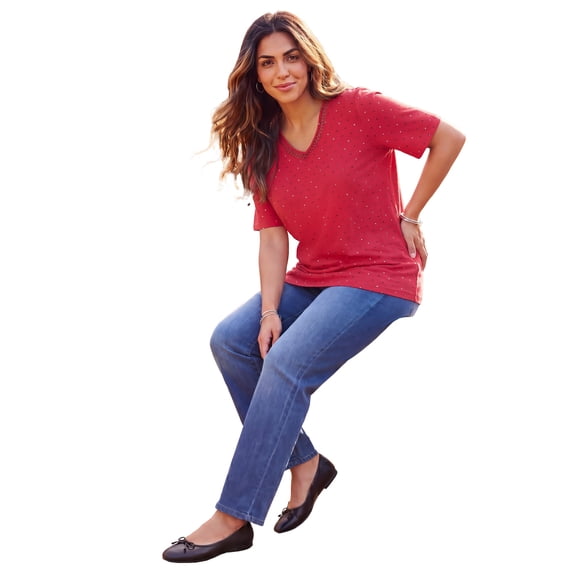 Catherines Women's Plus Size Suprema Crochet V-Neck Tee