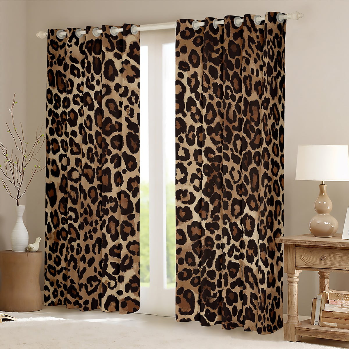 Manfei Leopard Print Blackout Curtains Set of 2 (52x84 Each),Wild Animal Window Curtains,Cheetah Pattern Curtains and Drapes For Girl Kids,Breathable Home Decor