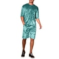 thumbnail image 2 of INSPIRE CHIC Men's Summer Short Sleeve Party T-Shirt & Shorts Velour Set L Blue, 2 of 6