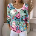 thumbnail image 4 of WTOBBY Women's Christmas Print Cardigan, Knit Sweater Button Up Jacket, Casual Holiday Themed Outerwear, Long Sleeve Open Front, Soft and Comfortable Fit,Green S, 4 of 5