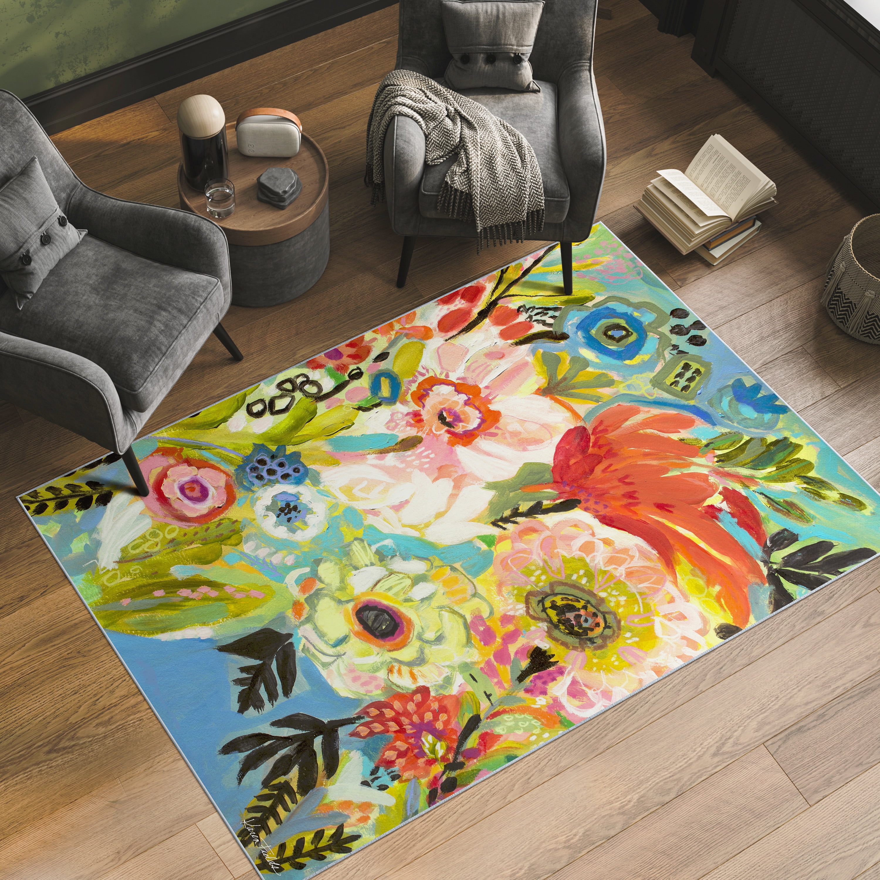 Secret Garden Floral III Washable Art Area Rug size 5'x8'