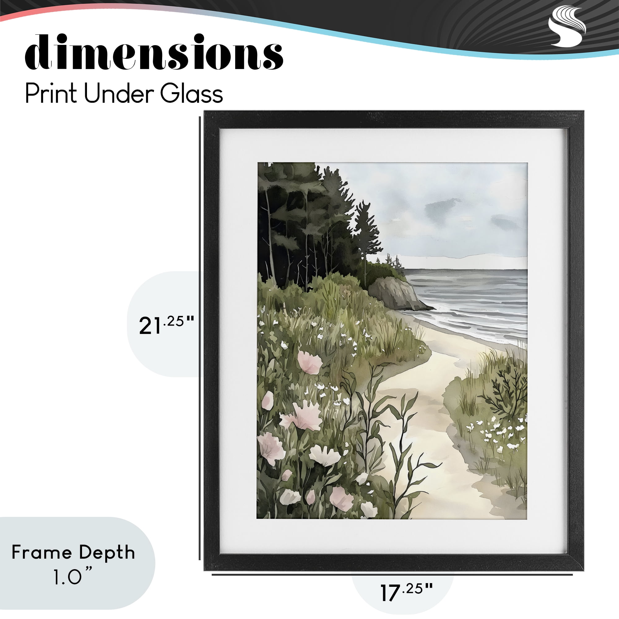 Stupell Industries Coastal Calm Floral Pathway Black Framed Print Under Glass, design by Riley B