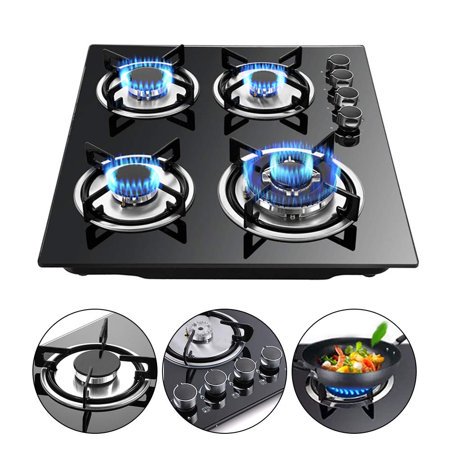 4 Burners Gas Cooktop Stove Cook Top with LPG/NG Conversion Kit w/Tempered Glass Gas Hob Panel Easy to Clean (Model 1)