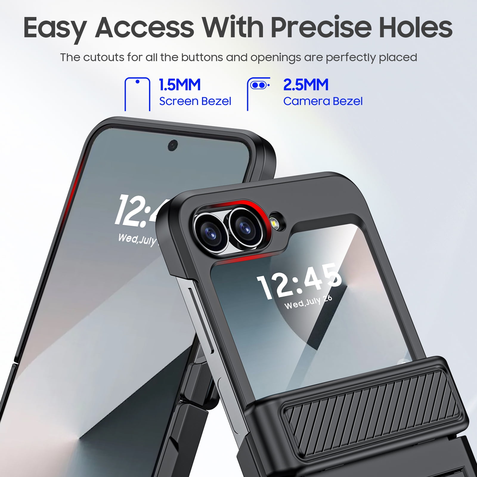 Oupeigar for Samsung Galaxy Z Flip 6/7FE Phone Case with Card Holder[RFID Blocking],Hinge Protection,Screen Protector,Shockproof Case-Black