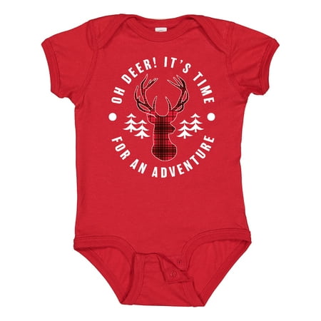 

Inktastic Plaid Oh Deer It s Time for an Adventure with Trees Boys or Girls Baby Bodysuit