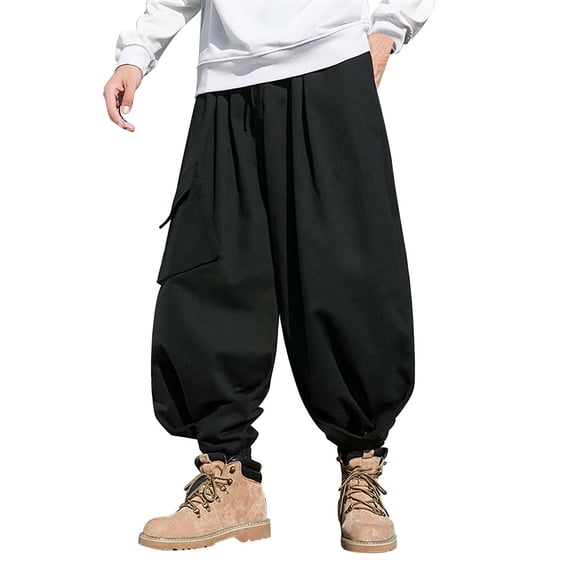 Riforla American Retro Hop Large Pockets Design Sense Wide Leg Work Punch Pants Fashion Wind Pants Men Pants Black M