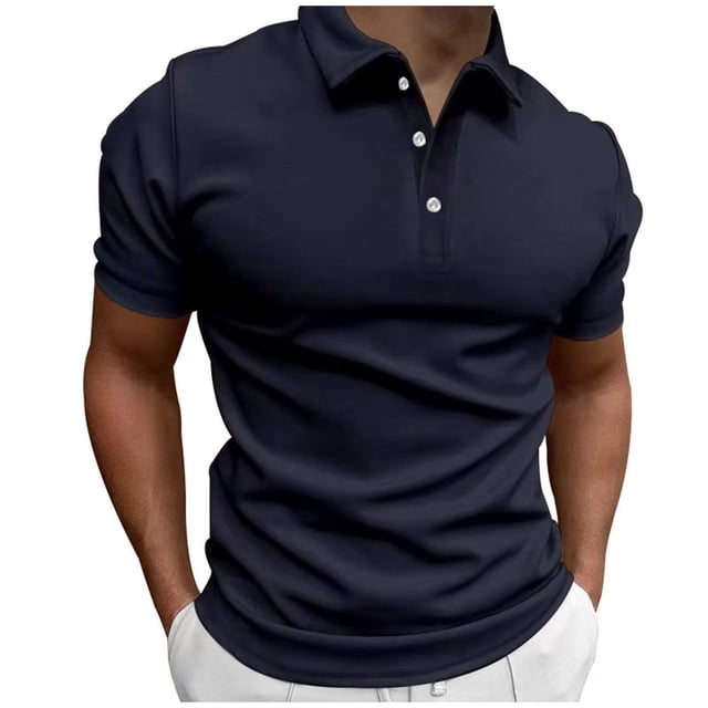 Camisas Casuales de los Hombres de Color Sólido de Manga Corta Botón Arriba Camisa de Cuello de Solapa, Camiseta Ligera para el Verano, Camisas de Verano de los Hombres