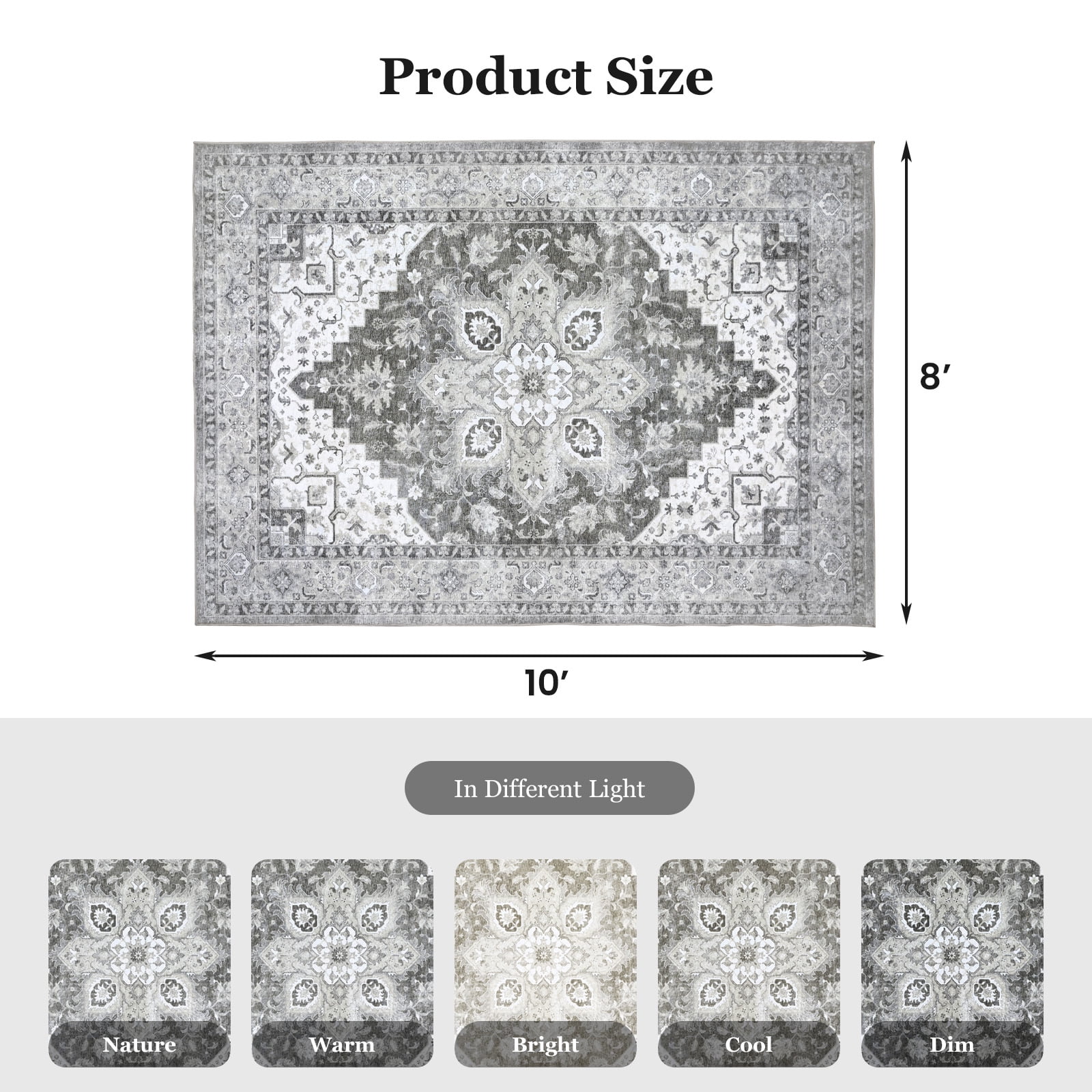 CHITOOMA 8'x10' Area Rugs for Living Room, Machine Washable Rugs Vintage Area Rug for Bedroom Dining Room Dorm Office with Non-Slip Backing, Stain Resistant Non-Shed Carpet