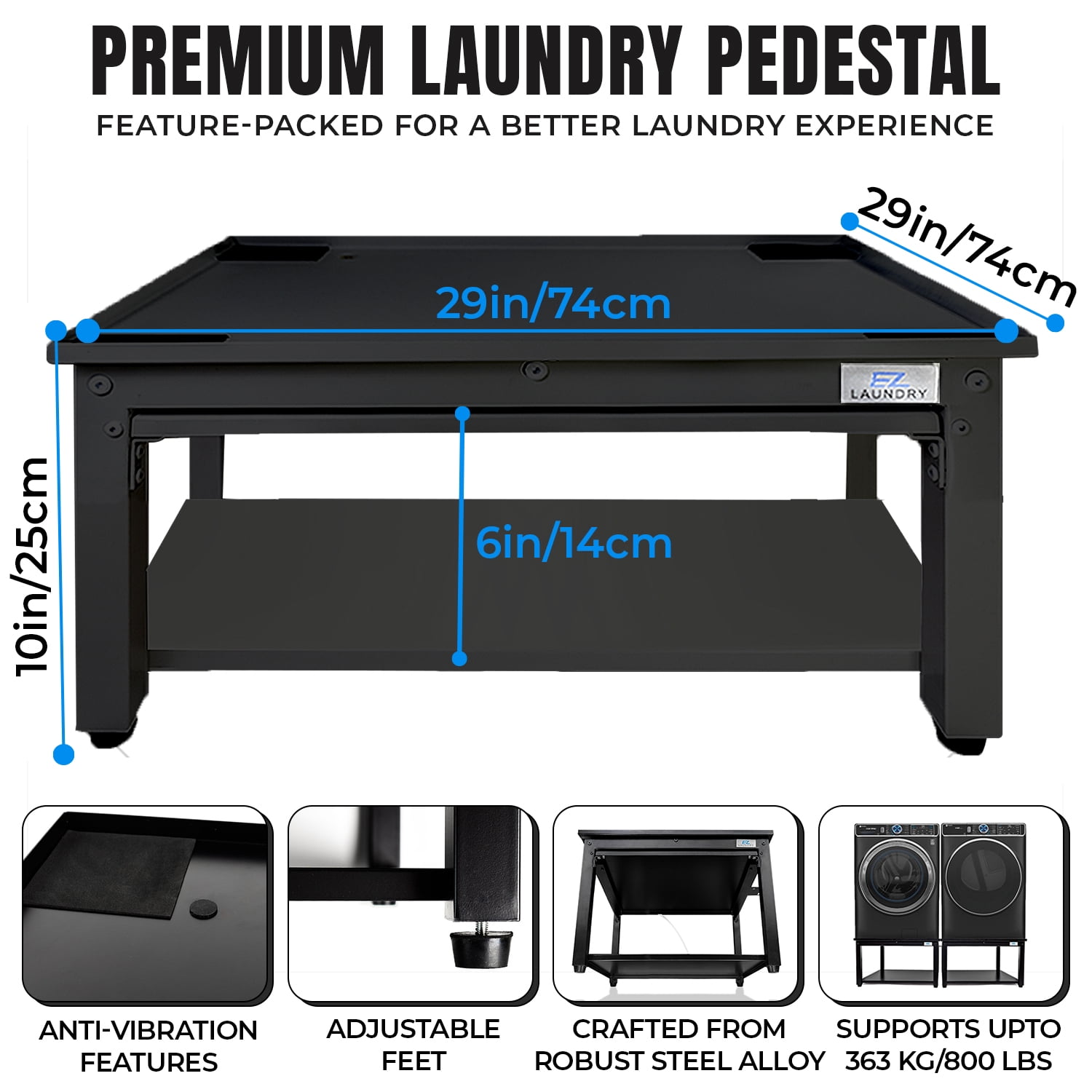 EZ Laundry Pedestal Steel 29" x 10" Base with Pull-Out Tray for Front Load Machines Gray