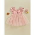 thumbnail image 5 of Baby Toddler Girl Tulle Dress 6 12 18 24 Months 2T 3T 4T Puff Sleeve Square Neck Heart Print Loose Dress Toddler A-Line Dresses, 5 of 9
