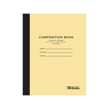 BAZIC Manila Cover Composition Notebook, Wide-Ruled, 20 Ct