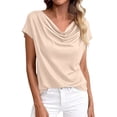 thumbnail image 2 of Only Moment Summer Tops for Women V Neck Dressy Casual Petal Sleeve Summer Spring Short Sleeve Shirts Work Business Vacation Clothes 2026 Business Casual Outfits for Women Khaki,3XL, 2 of 9