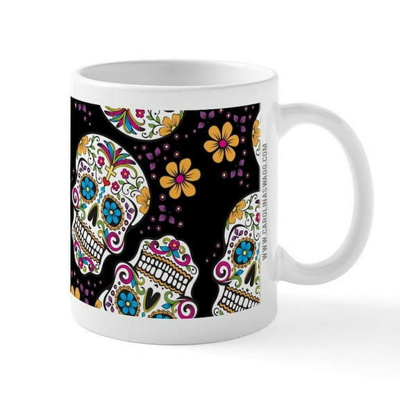 CafePress - Day Of The Dead Sugar Skull, BLACK Mug - 11 oz Ceramic Mug - Novelty Coffee Tea Cup