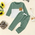 thumbnail image 2 of Huowey Girls Outfits Sweatshirt Set Long Sleeve Color Block Crewneck Pullover Sport Trousers Cozy Suit Fall Winter Clothing For Girls,Green,12-18 Months, 2 of 7