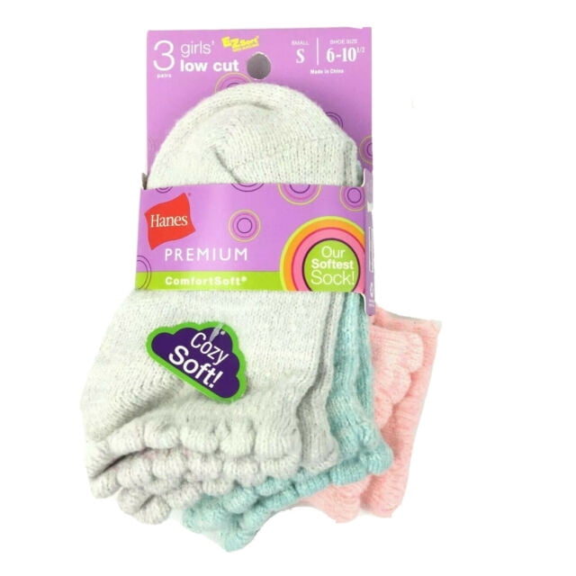 Hanes Premium Girls' 3 Pack Low Cut Comfort Soft , Size S