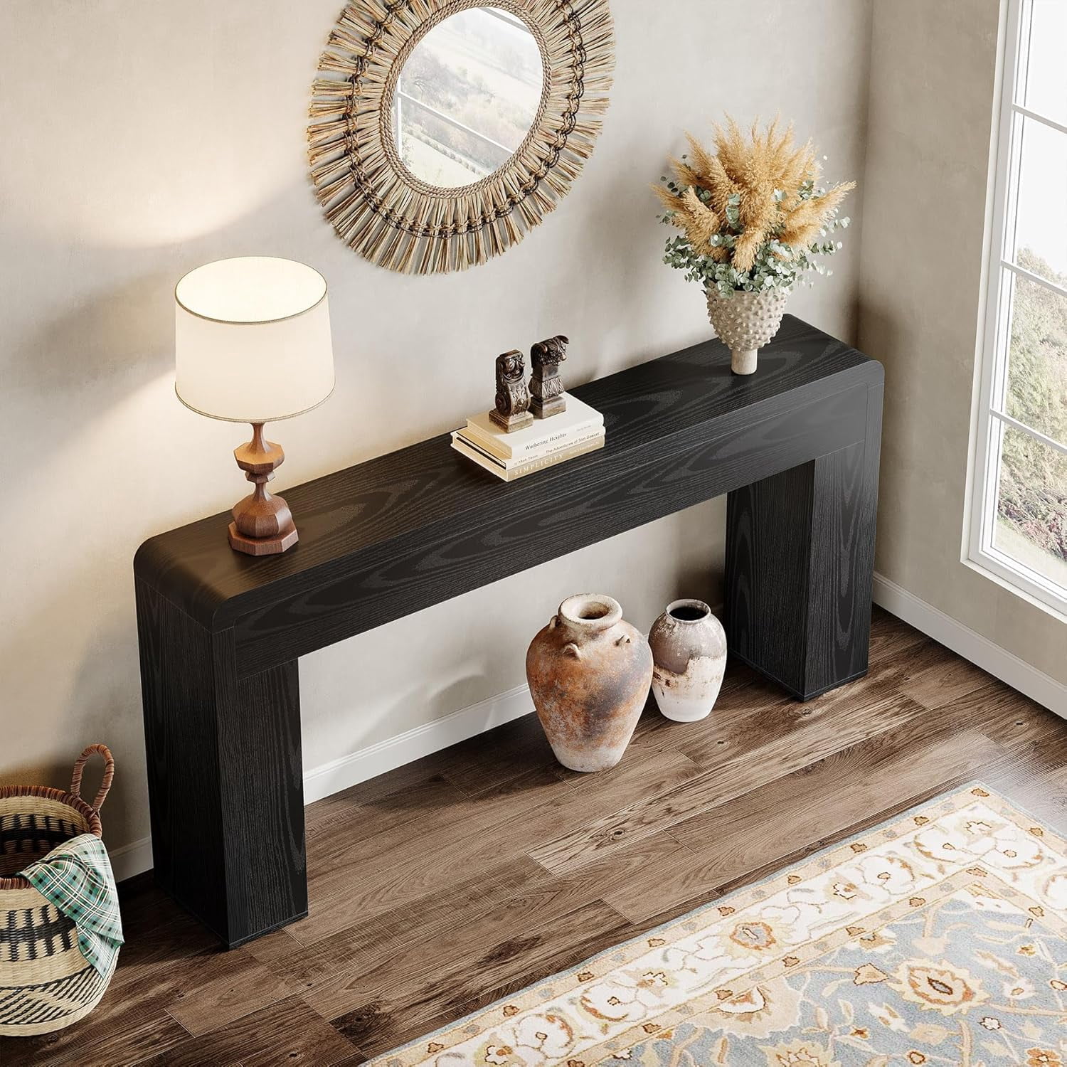Tribesigns 70.9-Inch Extra Long Console Table, Wooden Sofa Table, Farmhouse Entryway Console for Living Room, Entryway (Black)