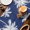 thumbnail image 3 of Indigo Blue Palm Trees Table Runner 70 Inches, Farmhouse Tropical Summer Beach Bed Runner Dresser Scarves Tabletop for Indoor Outdoor Parties/Ceremony/Banquet, 13" x 70", 3 of 9