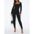 thumbnail image 3 of Women Fall Bodycon Jumpsuits Solid Color Square Neck Long Sleeve Long Rompers Fashion Skinny Playsuits Streetwear, 3 of 10