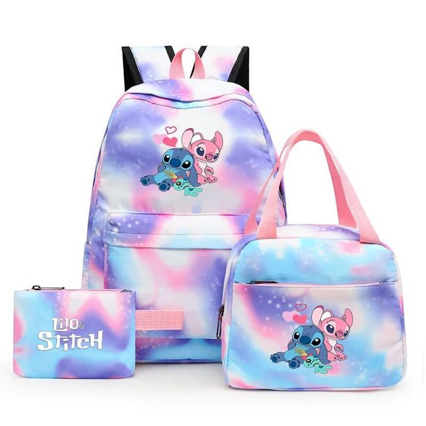 3pcs Lilo Stitch Colorful Backpack with Lunch Bag Rucksack Casual School Bags for Women Student Teenagers Sets