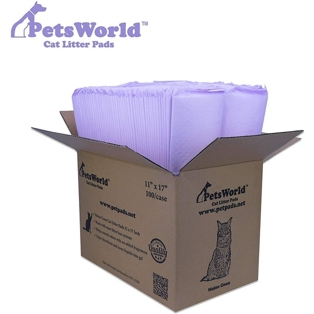 PETSWORLD Cat Litter Pads 100 Ct, Heavy Duty Absorbancy, Cat Liner Pads
