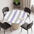 thumbnail image 2 of Purple Grey Stripe Round Fitted Tablecloth with Elastic Edge, Waterproof Table Cloth Table Cover for 45"-54" Tables, Modern Farmhouse Vertical Striped Tablecloths for Dining Picnic Indoor Outdoor, 2 of 9