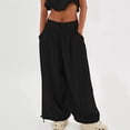 thumbnail image 2 of Womens Casual Loose Fit Wide Leg Cotton Pants Drawstring Stitching Baggy Pants Trousers with Pockets, 2 of 5