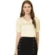 thumbnail image 1 of Blusa de Satén de Manga Corta con Decoración de Botones y Cuello Vuelto Allegra K para Mujer Beige M, 1 of 6