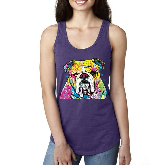 Wild Bobby Dean Russo Neon Colorful Pug Dog The Bulldog Dog Lover Women Racerback Tank Top, Purple Rush, Medium