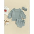 thumbnail image 4 of Qmyliery Baby Girl 3 Pcs Clothes Sets, Casual Solid Color Long Sleeve Round Neck Tops + Elastic Waist Shorts + Headband, 4 of 7