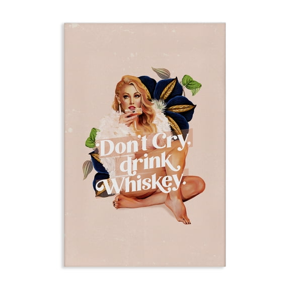 Stupell Industries Don't Cry Drink Whiskey People Painting Wrapped Canvas Art Print Wall Art, 16 x 24