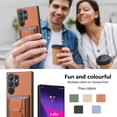 thumbnail image 6 of Compatible for Samsung Galaxy S23 Ultra Carbon Fiber Texture Wallet Case with Credit Card Slots, Shockproof Protection Business PU Leather Flip Kickstand Phone Cover for Galaxy S23 Ultra, Brown, 6 of 10