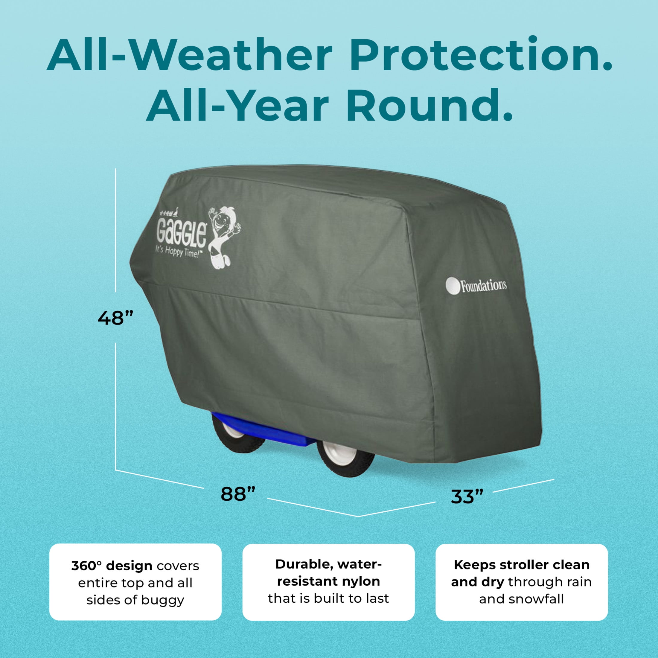 Foundations Gaggle Parade 6 Buggy Weather Cover, 360° Water-Resistant Stroller Protection, Gray
