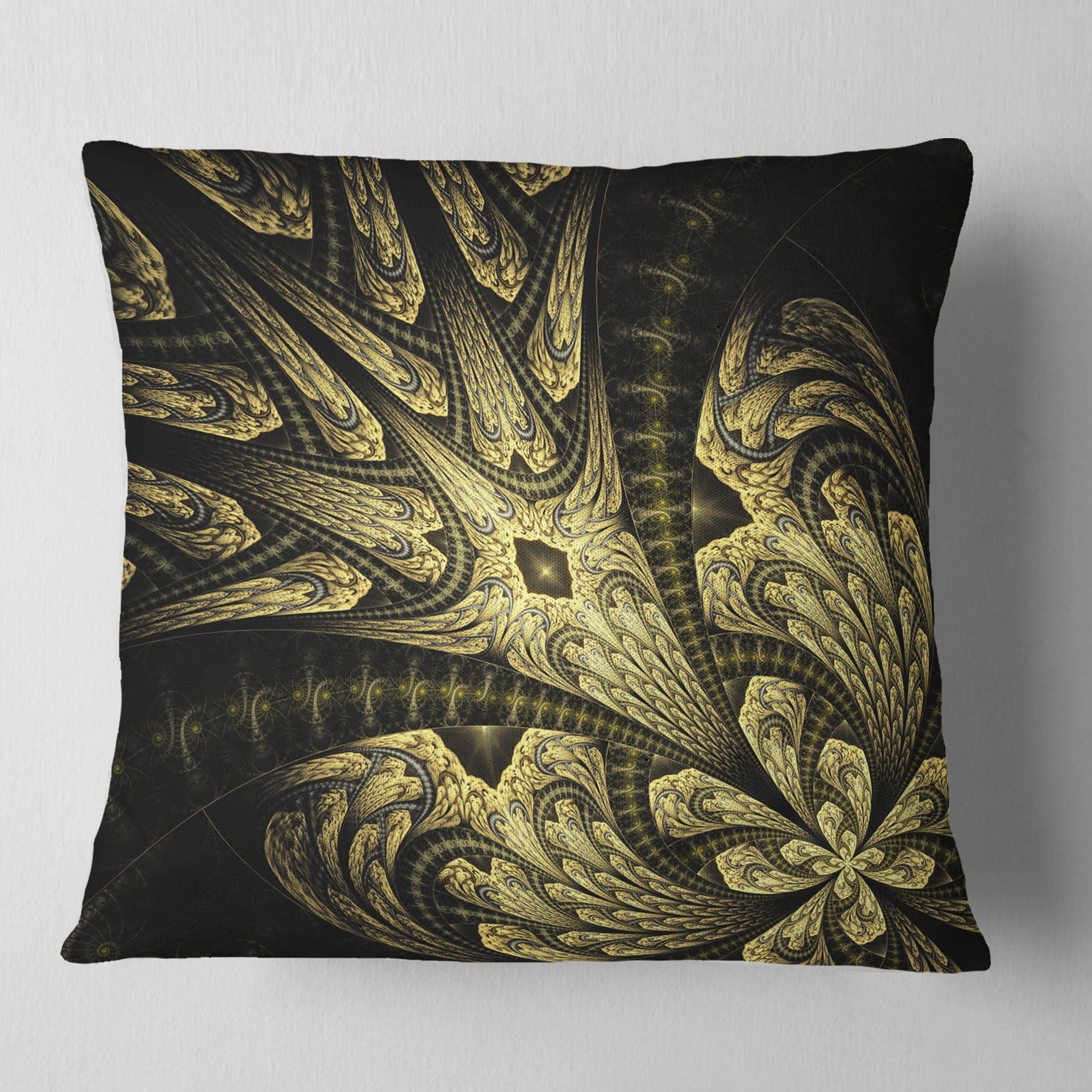 Designart Symmetrical Yellow Long Petal Flower - Floral Throw Pillow - 16x16