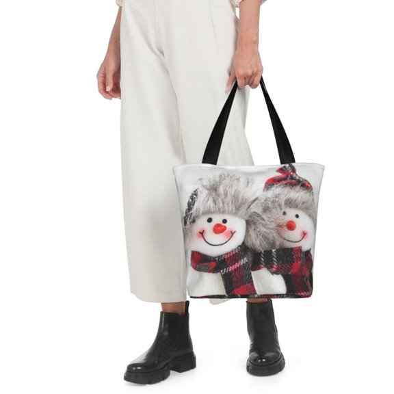 Horeoi Christmas Snowman With Hat Print Shoulder Bag for Women Large Capacity Zipper Tote for Shopping Beach Travel Gym with Inner Pocket