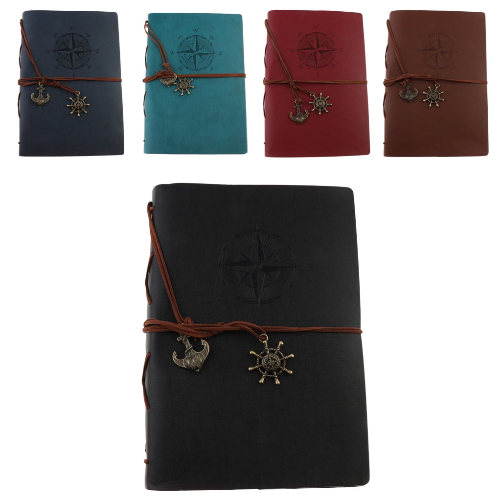 A5 Leather Journal Notebook Portable Loose Leaf Blank Notebook for Drawing, Diary Black