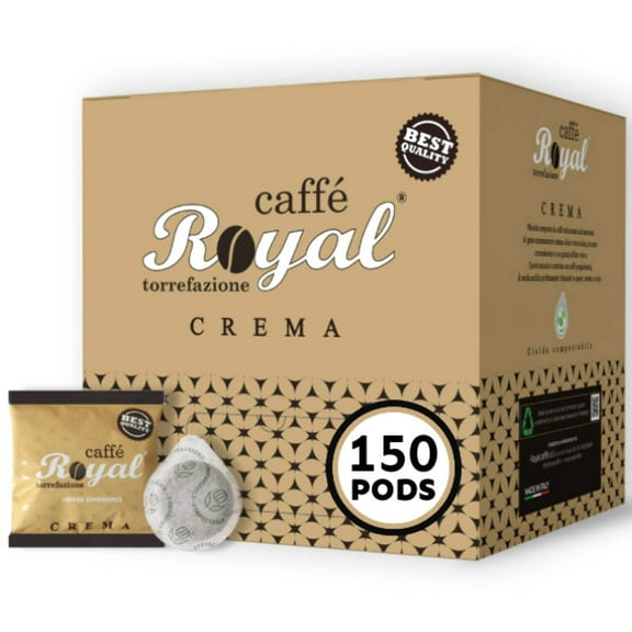 Royal Caffe ESE Pods Espresso, Crema Blend Medium Dark Roast Hazelnut, Arabica & Robusta Beans, Single Serve Italian Paper Coffee Pods, 44mm Filter Paper, 150 Count (1 Pack - 8 Grams), Made in Italy